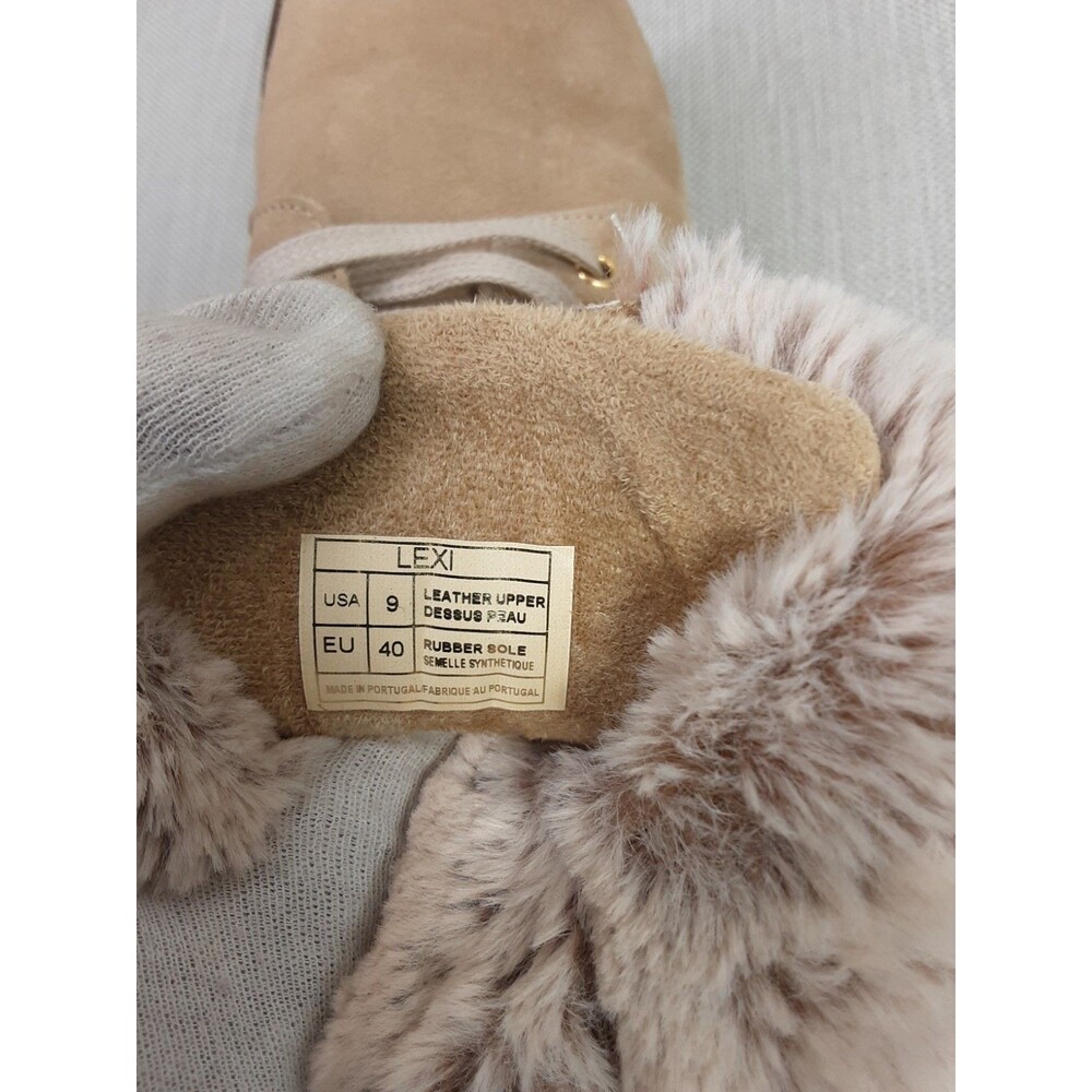 Antonio De Faria Lexi Size 9 Tan Boots Leather Upper Suede Faux Fur Combat Moto - Picture 12 of 15